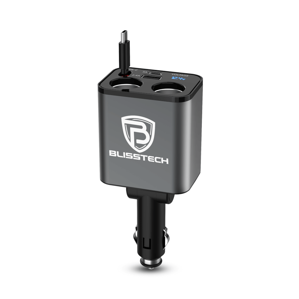 ที่ชาร์จในรถยนต์ BLISSTECH รุ่น SPLITTER-C 30W FAST CHARGE สายชาร์จยืดหดได้ 80ซม. TYPE-C / USB-A / USB-C_0